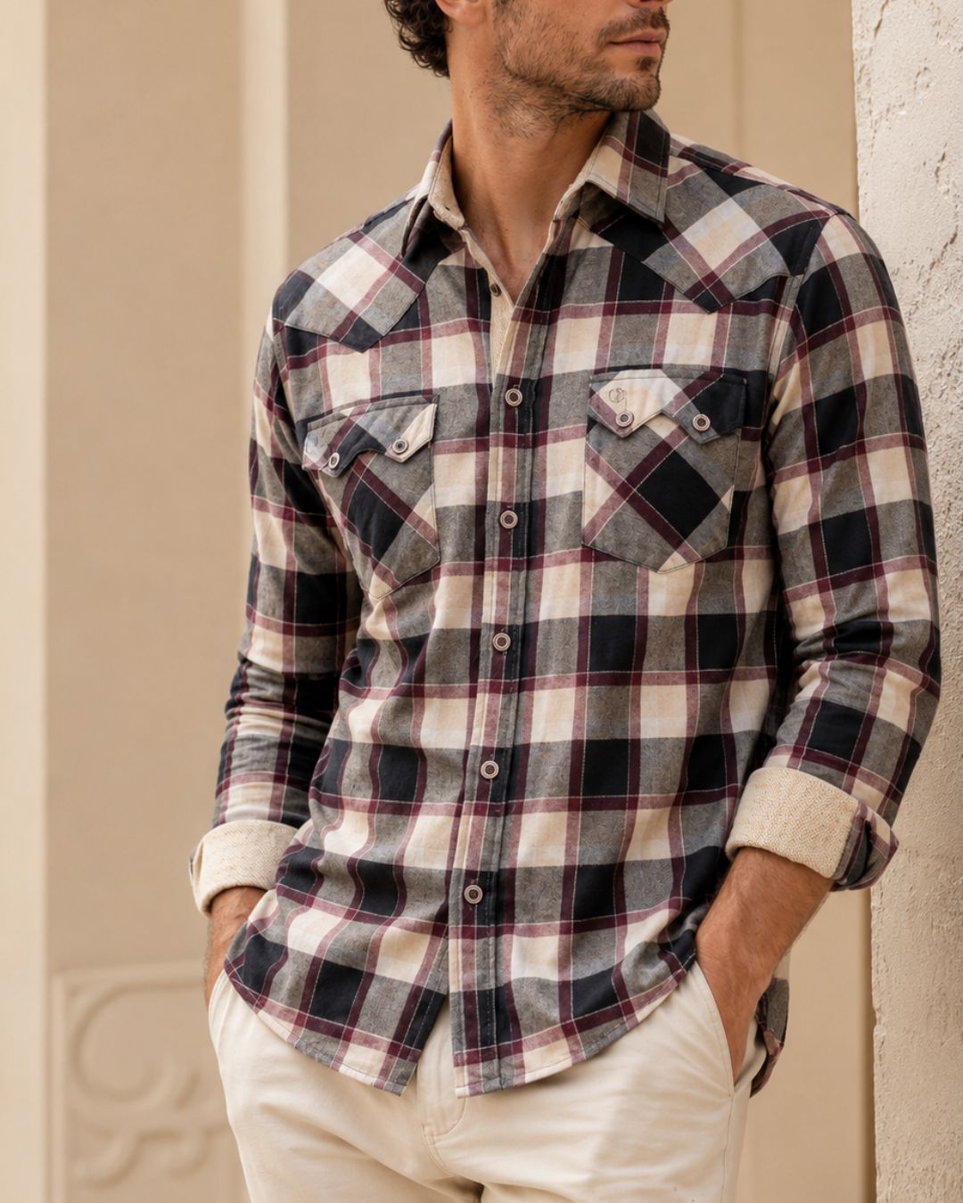 Camisa Heritage a Cuadros Beige, Gris y Negro