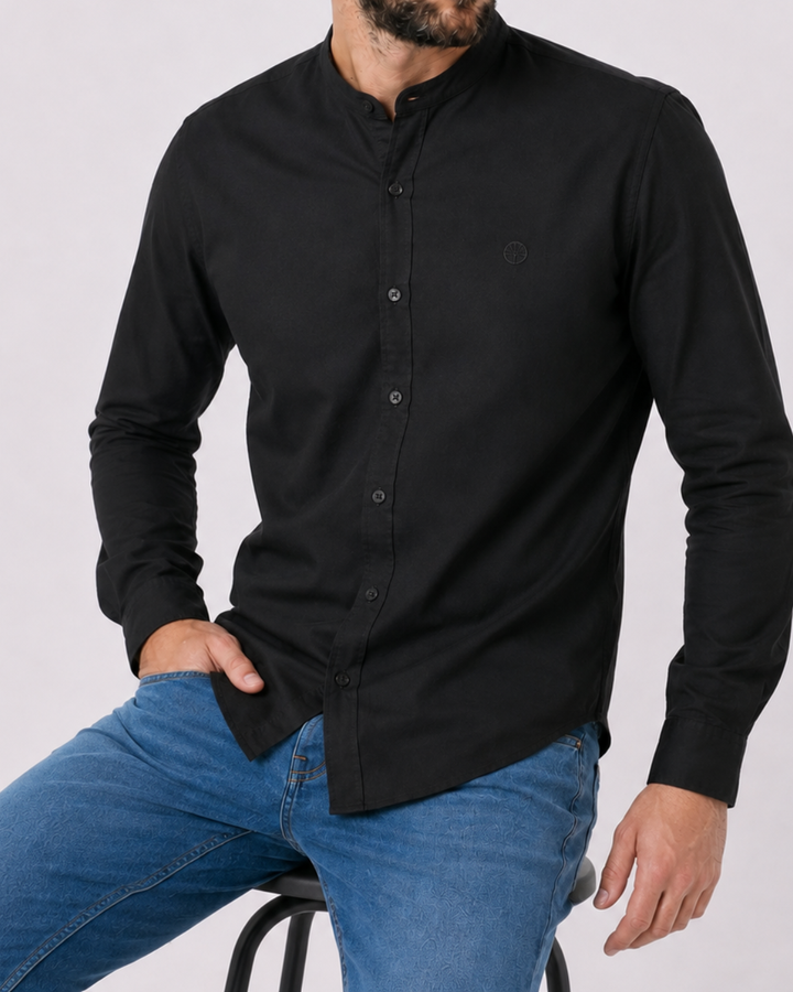 Camisa Hombre Cuello Neru tejido Micro punto Manga Larga