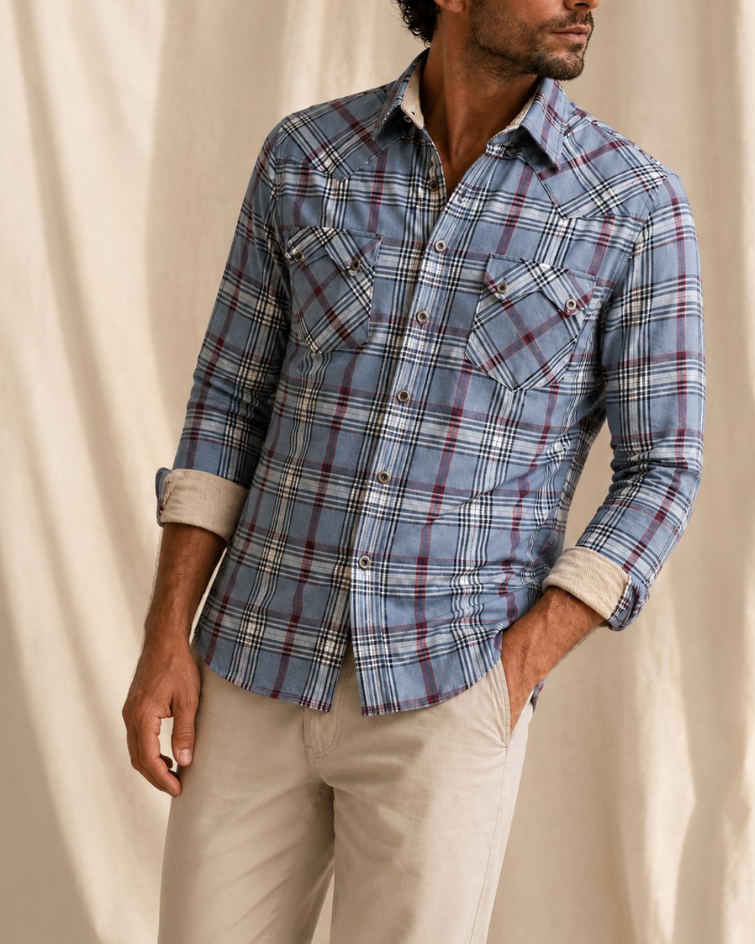 Camisa Heritage a Cuadros Beige, Gris y Negro