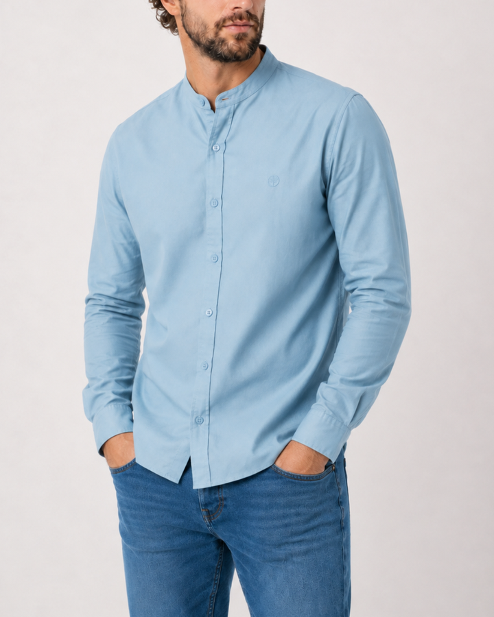 Camisa Hombre Cuello Neru tejido Micro punto Manga Larga