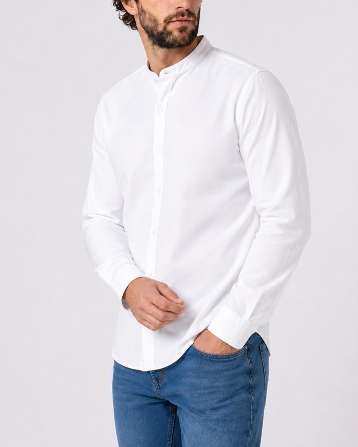 Camisa Hombre Cuello Neru tejido Micro punto Manga Larga