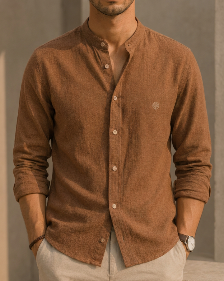 Camisa Lino Manga Larga Cuello Nerú Amalfi