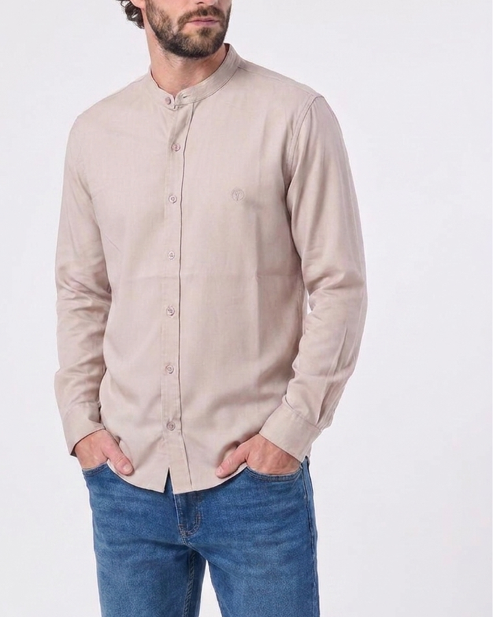 Camisa Hombre Cuello Neru tejido Micro punto Manga Larga