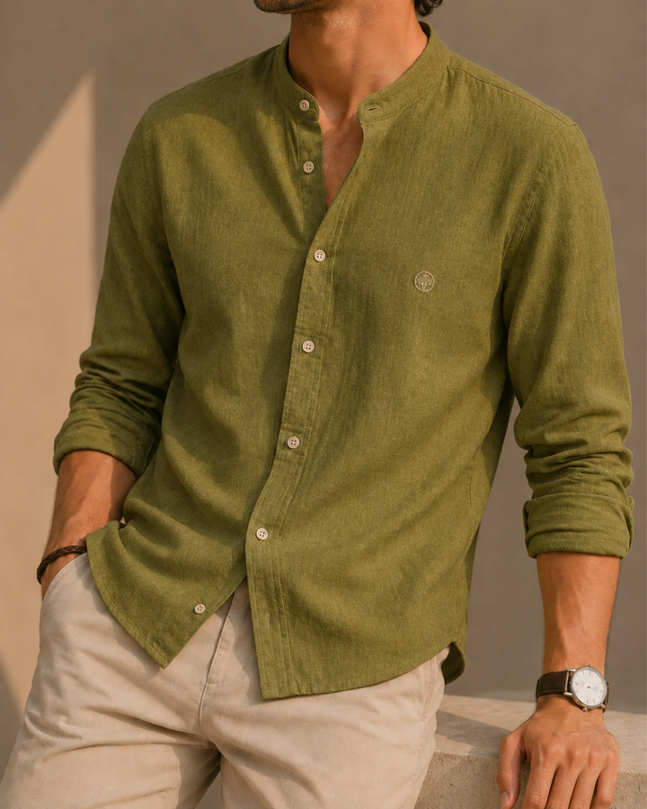 Camisa Lino Manga Larga Cuello Nerú Amalfi