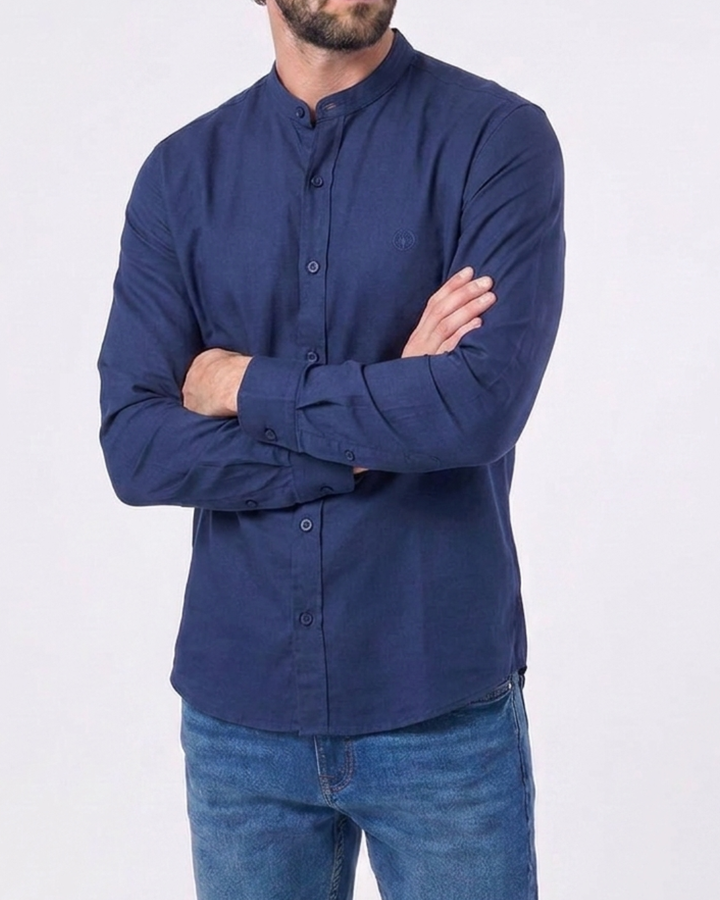Camisa Hombre Cuello Neru tejido Micro punto Manga Larga