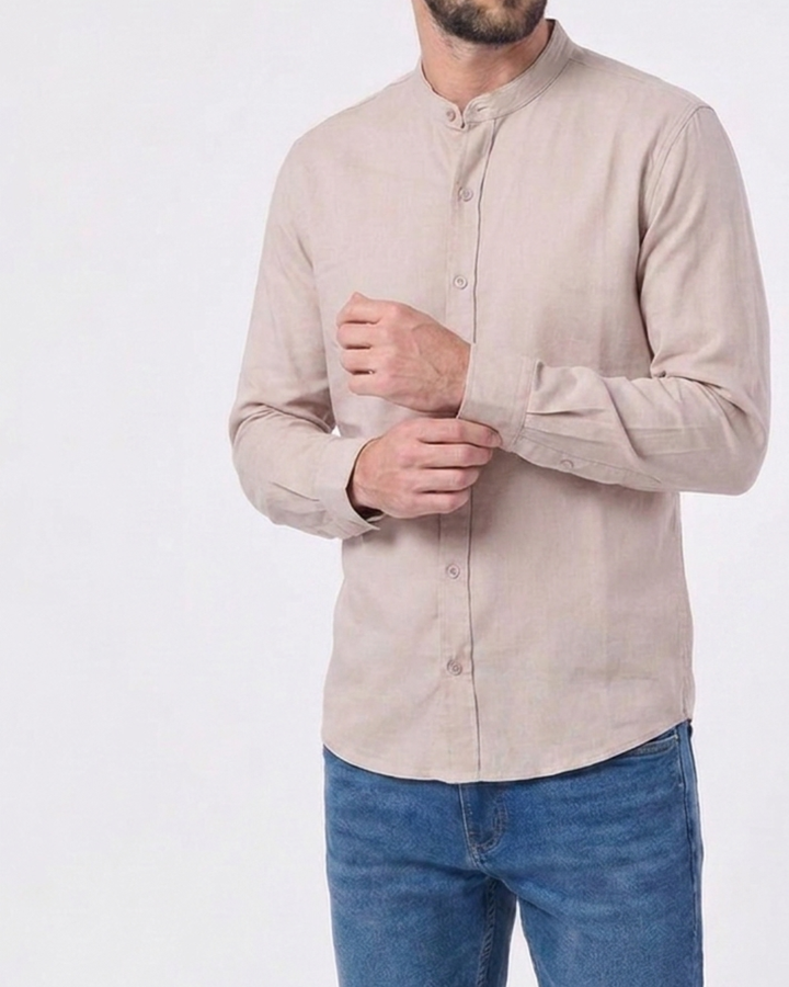 Camisa Hombre Cuello Neru tejido Micro punto Manga Larga