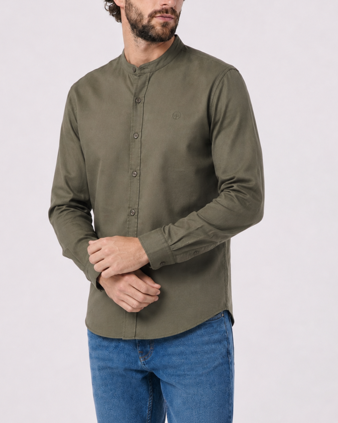 Camisa Hombre Cuello Neru tejido Micro punto Manga Larga