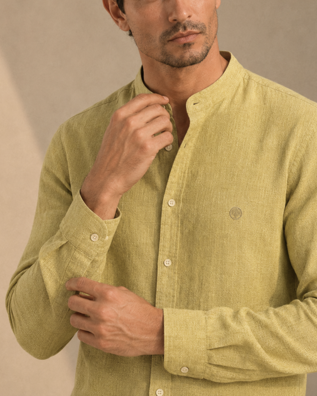 Camisa Lino Manga Larga Cuello Nerú Amalfi
