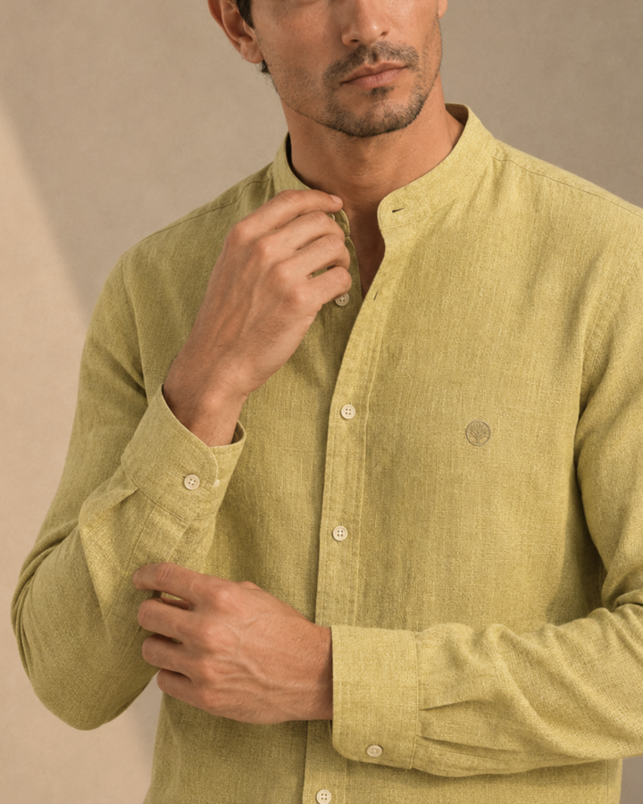 Camisa Lino Manga Larga Cuello Nerú Amalfi