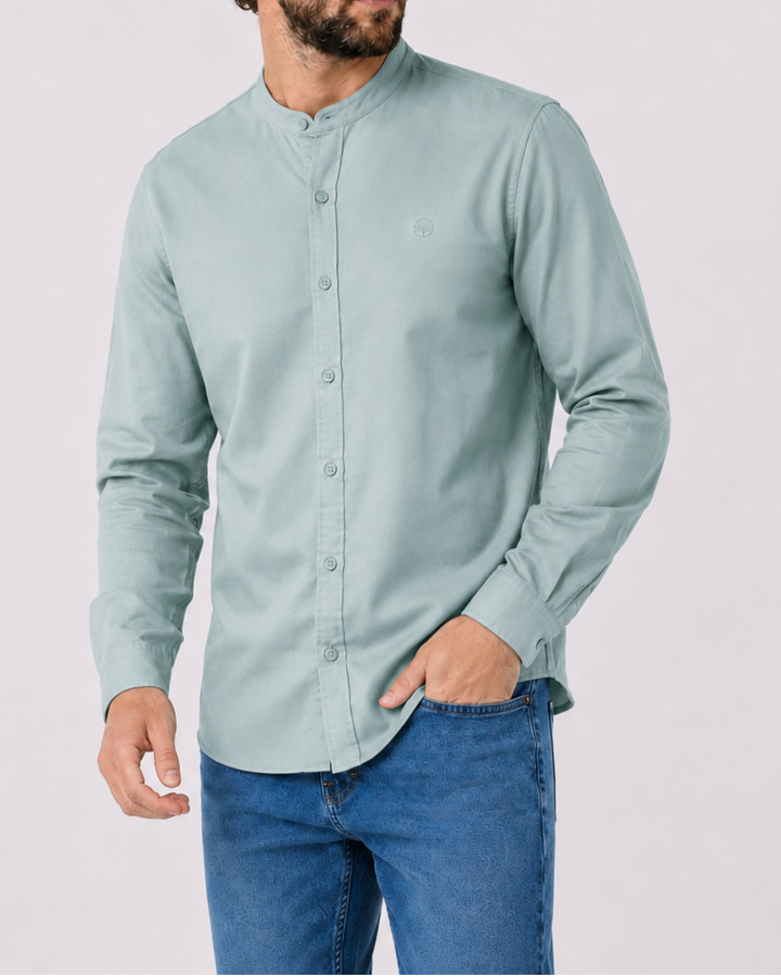 Camisa Hombre Cuello Neru tejido Micro punto Manga Larga