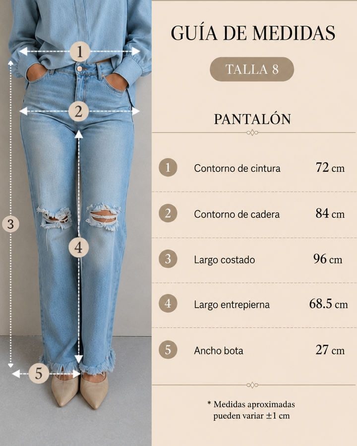 Jean Mujer Tiro Alto con Rotos y Bota Ancha