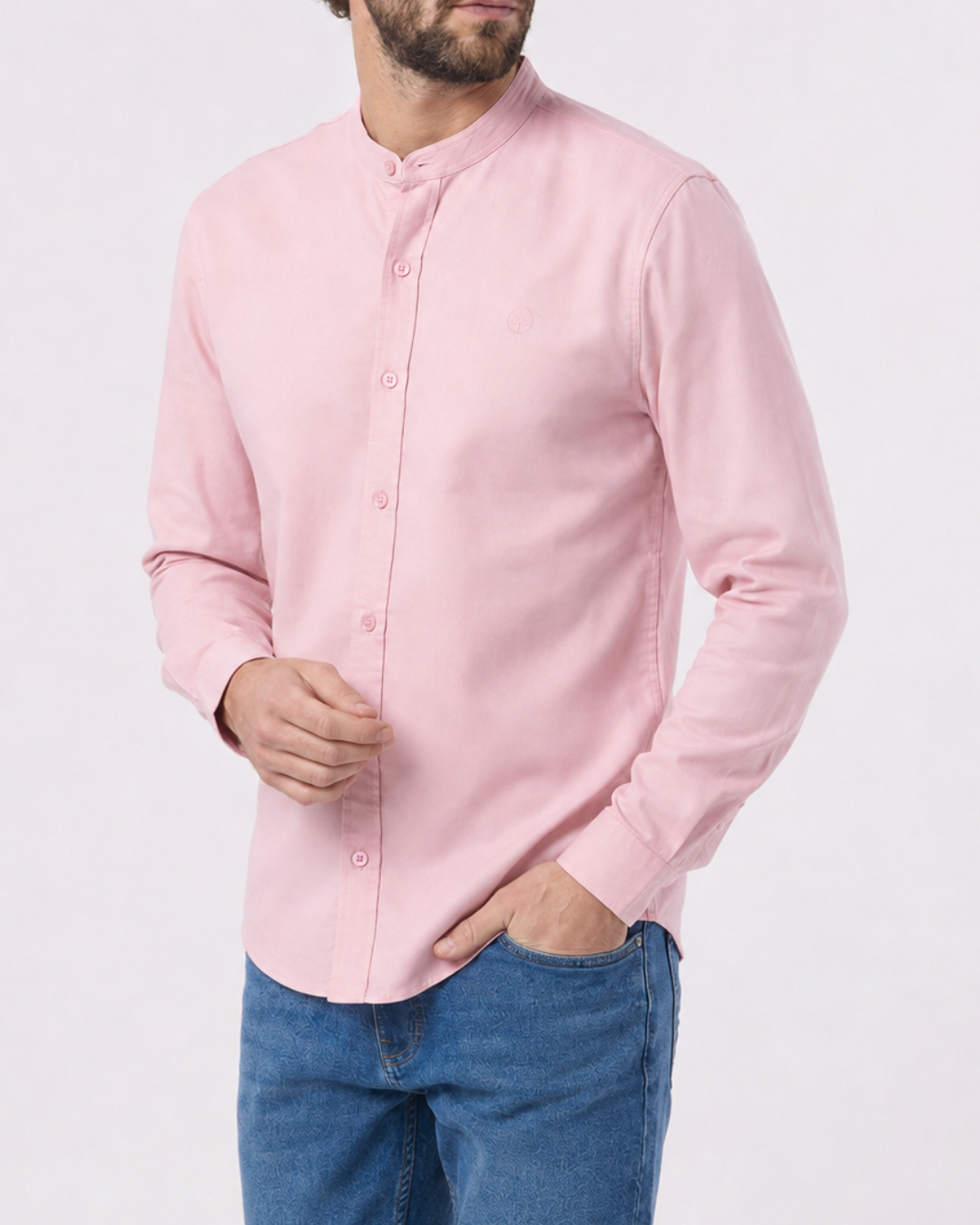 Camisa Hombre Cuello Neru tejido Micro punto Manga Larga