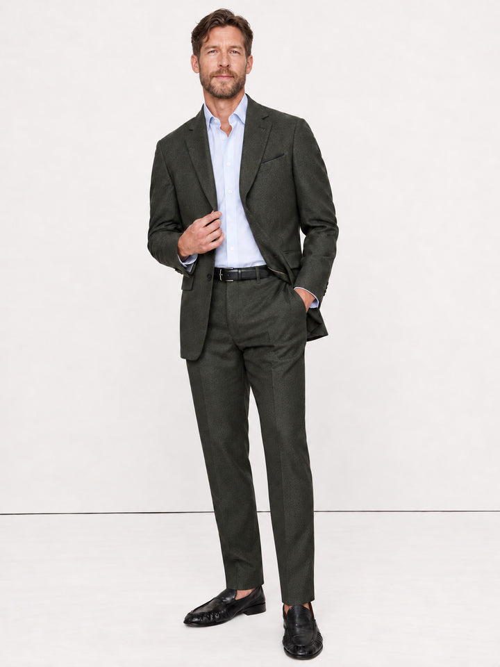 Traje de hombre premium texturizado gris oscuro con coderas
