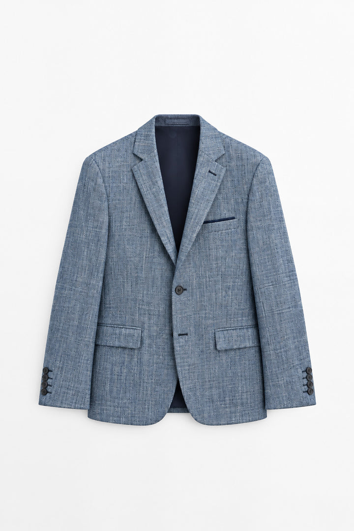 Traje Hombre Premium Azul Acero Jaspeado con Coderas
