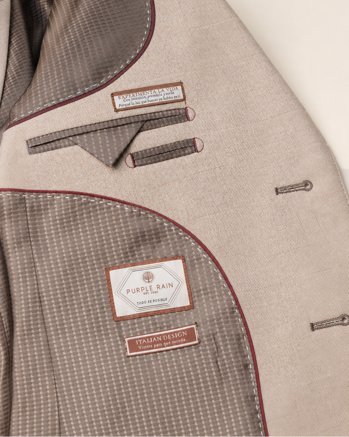 Traje Hombre  Slim Fit Tipo Paño con Coderas. | Beige