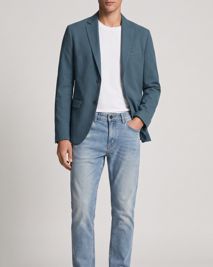 BLAZER HOMBRE TIPO PAÑO  azul Petróleo