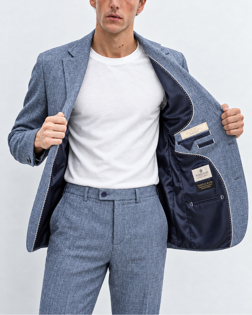 Traje Hombre Premium Azul Acero Jaspeado con Coderas