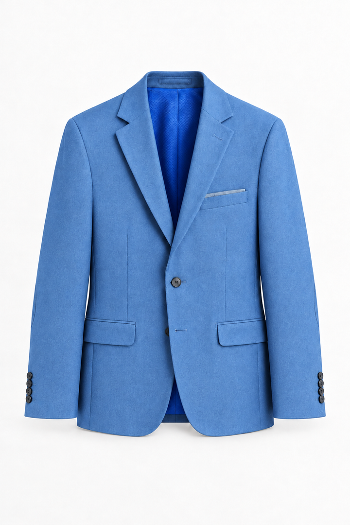 Traje Hombre Premium Texturizado Azul Acero Claro con Coderas
