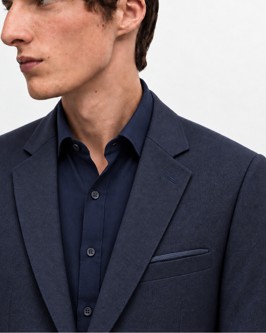 Traje Hombre Premium Azul Oscuro con Coderas