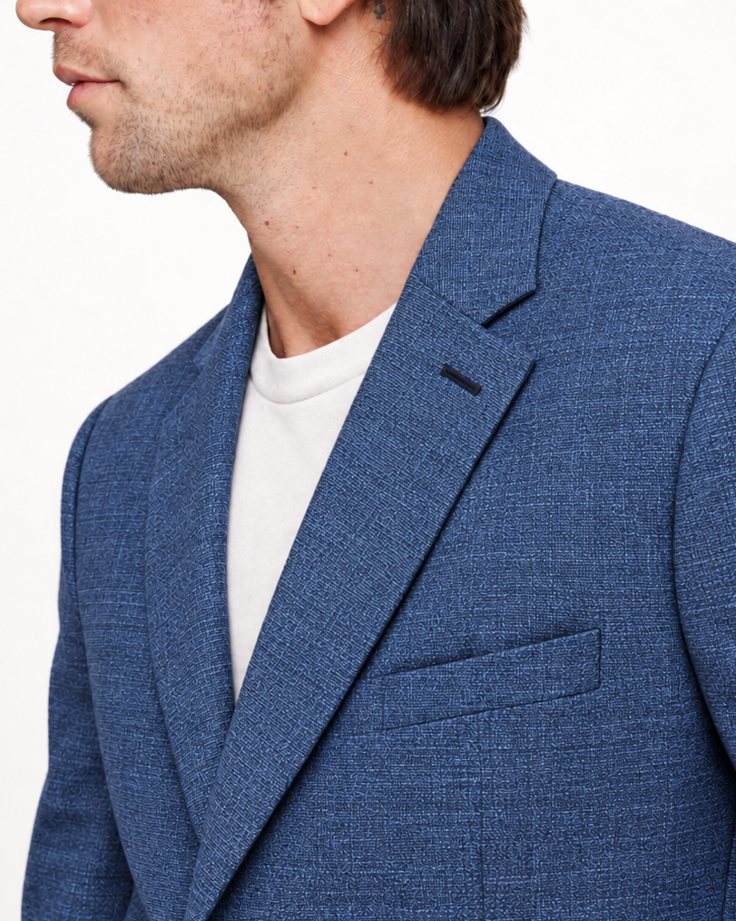 Traje Hombre Premium Azul Francés Texturizado con Coderas