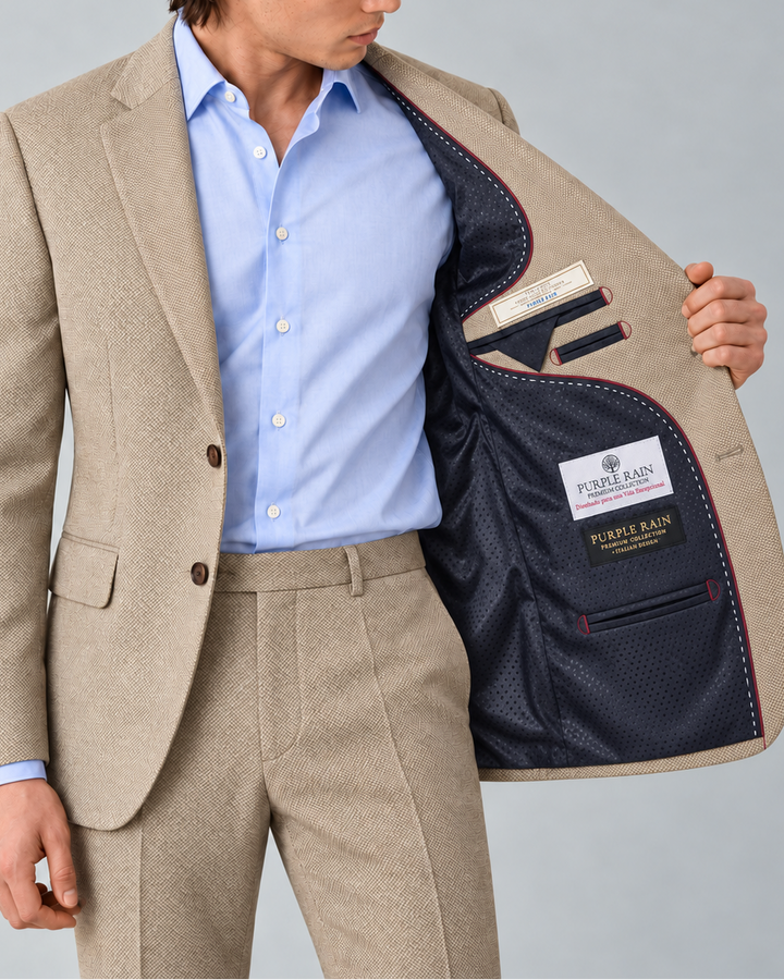 Traje Hombre Premium Texturizado arena sin coderas