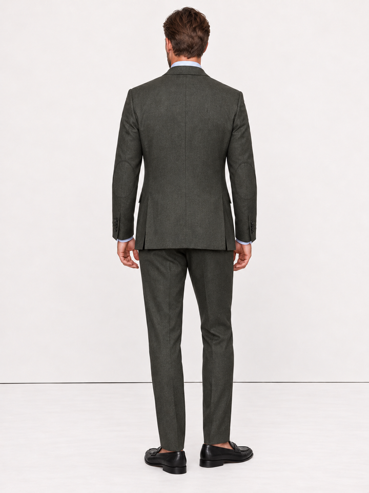 Traje de hombre premium texturizado gris oscuro con coderas