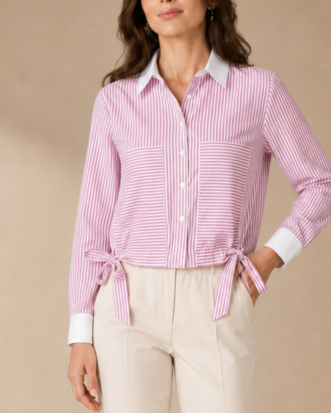 Blusa Camisera a Rayas con Lazos Laterales