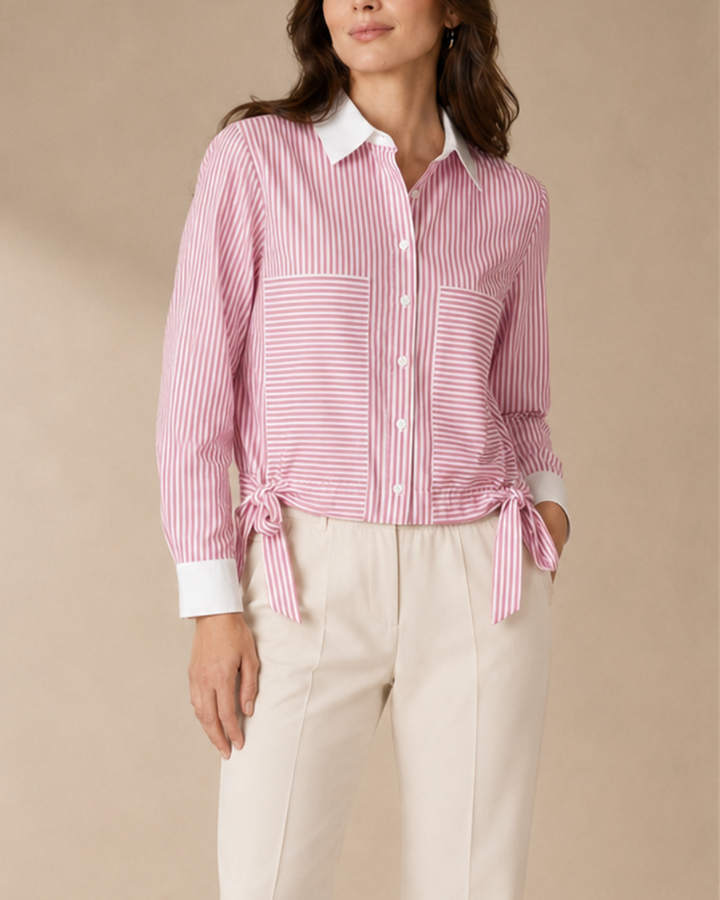 Blusa Camisera a Rayas con Lazos Laterales