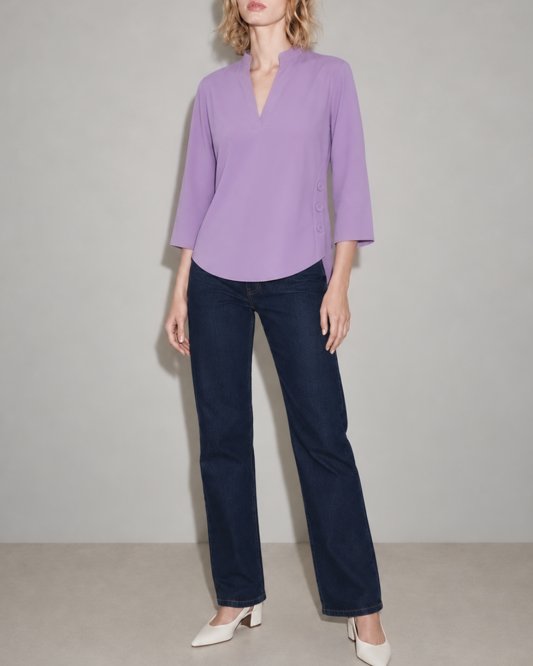 Blusa Dama Blusa Elegante Cuello V con Botones - Purple Rain
