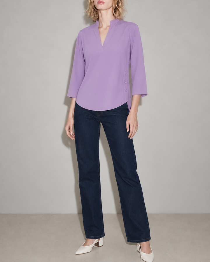Blusa Dama Blusa Elegante Cuello V con Botones - Purple Rain