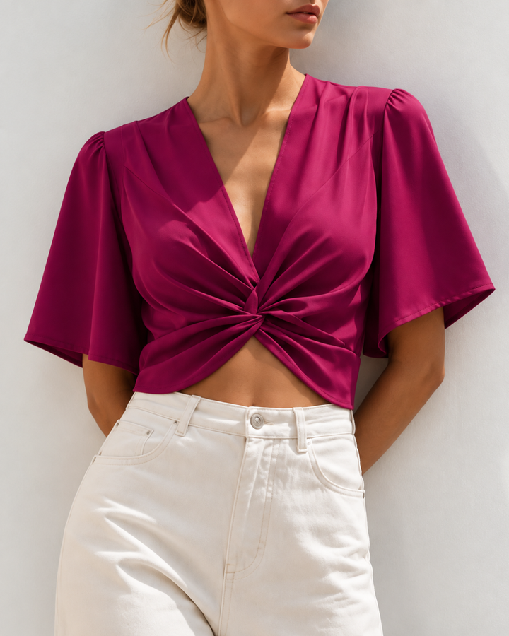 Blusa Dama Escote V Con Nudo Frontal - Purple Rain