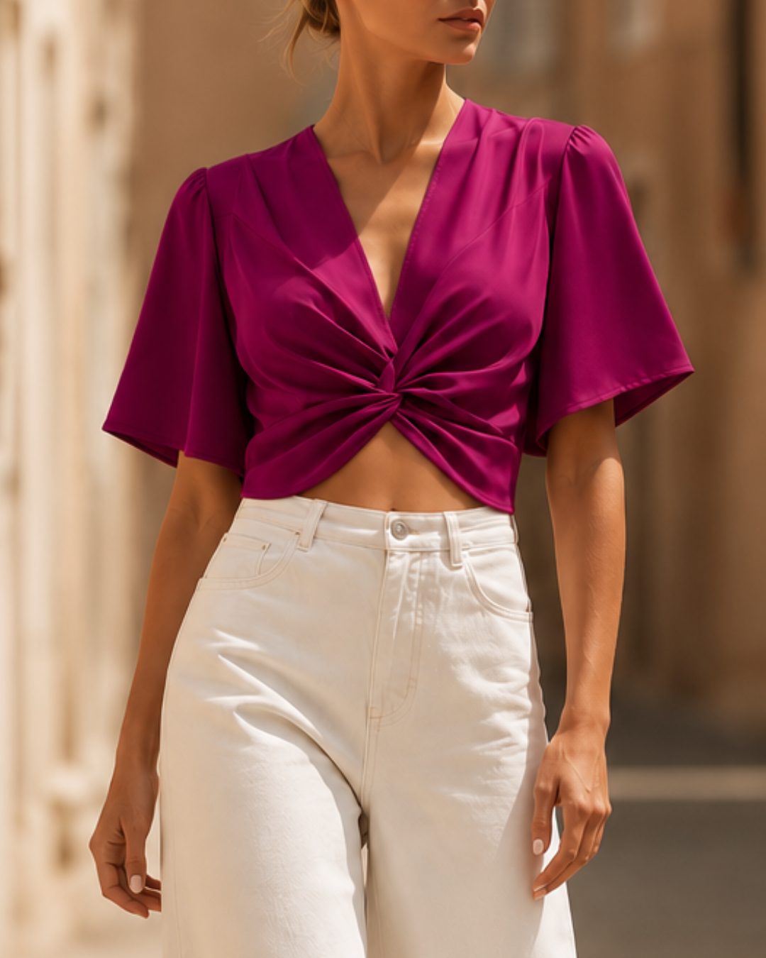 Blusa Dama Escote V Con Nudo Frontal