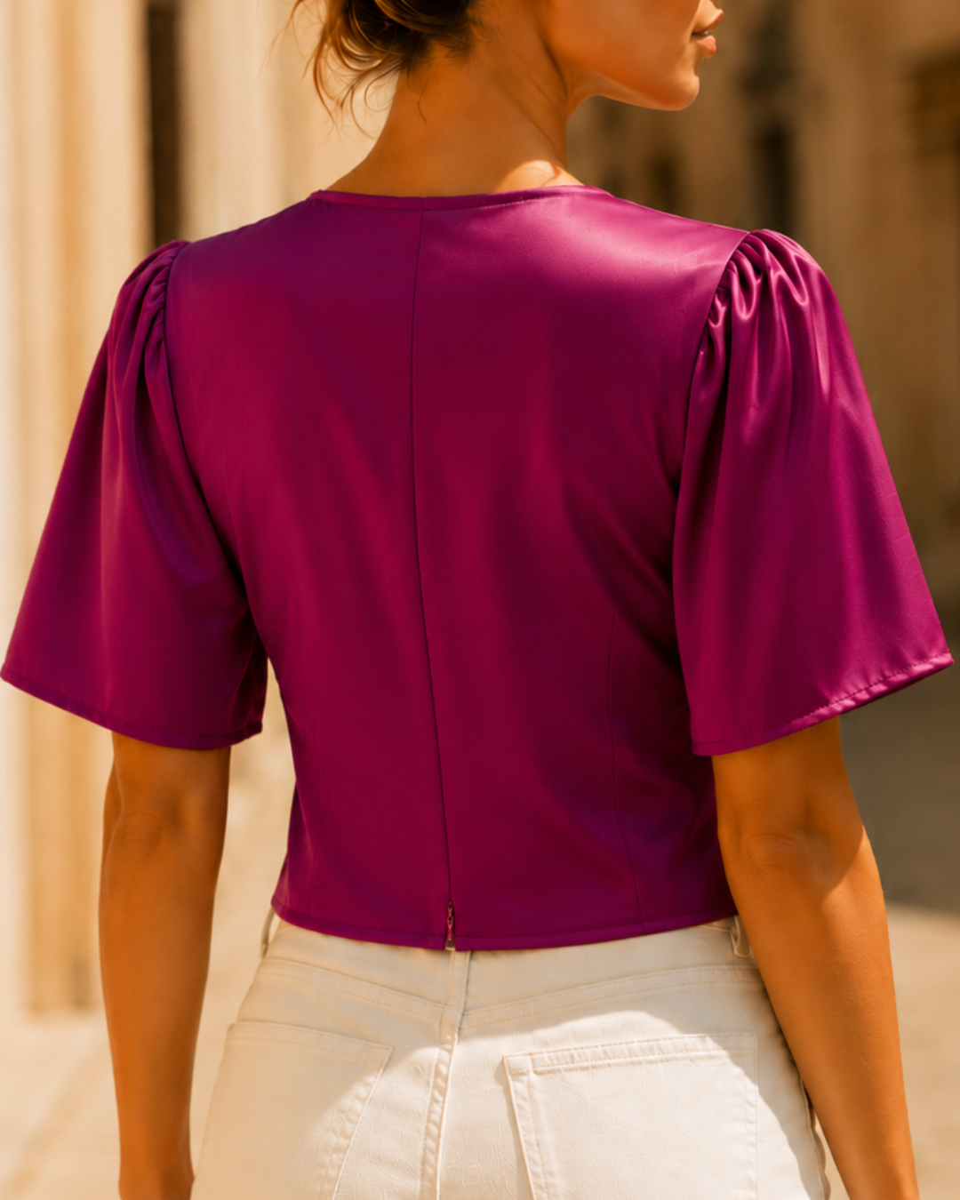 Blusa Dama Escote V Con Nudo Frontal