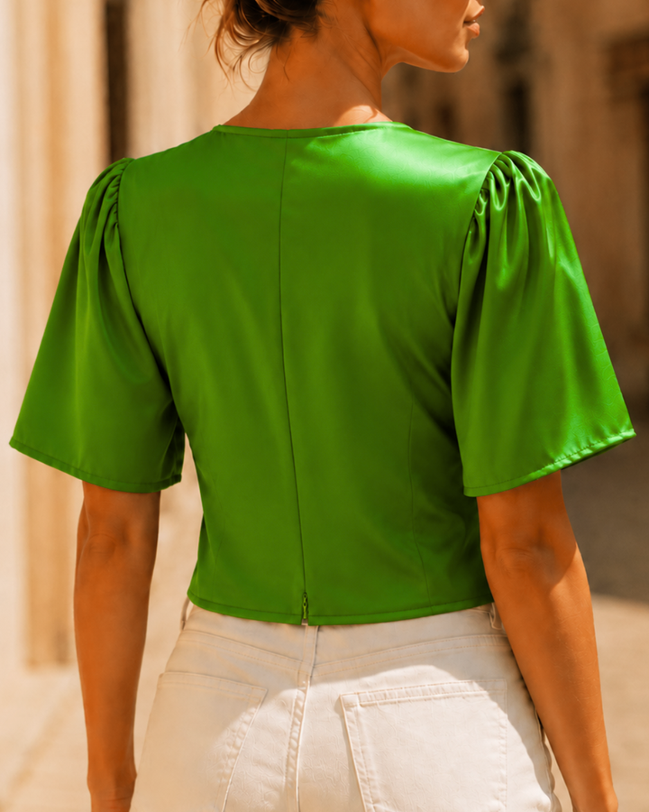 Blusa Dama Escote V Con Nudo Frontal
