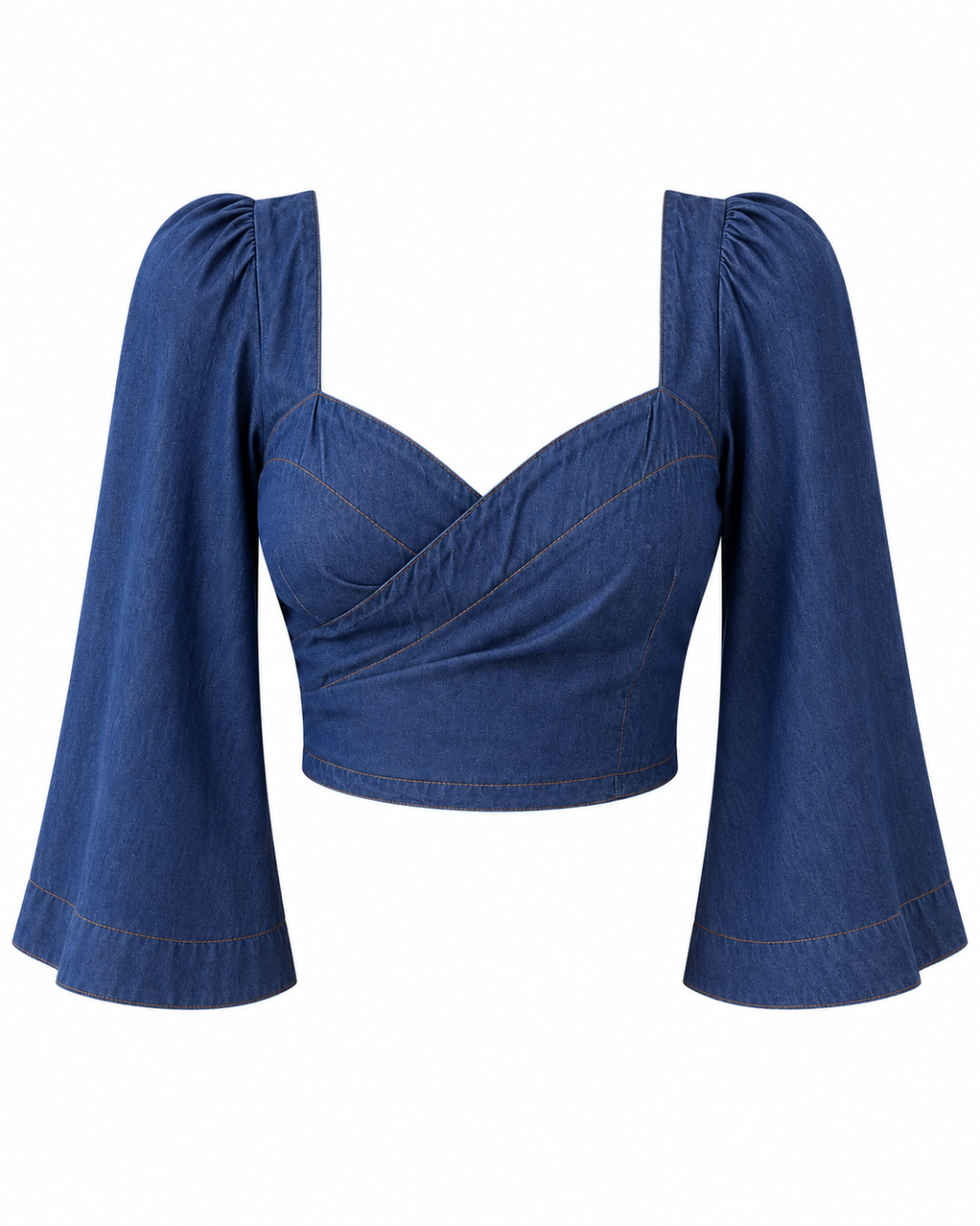 Blusa Dama Denim Tencel Manga Campana Escote Corazón - Purple Rain