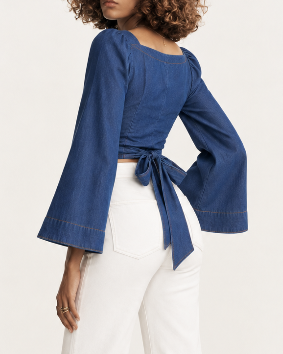 Blusa Dama Denim Tencel Manga Campana Escote Corazón - Purple Rain