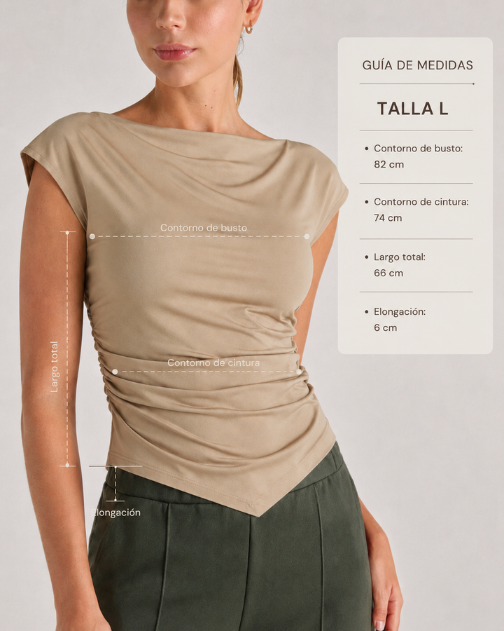 Blusa Dama Drapeada Asimétrica