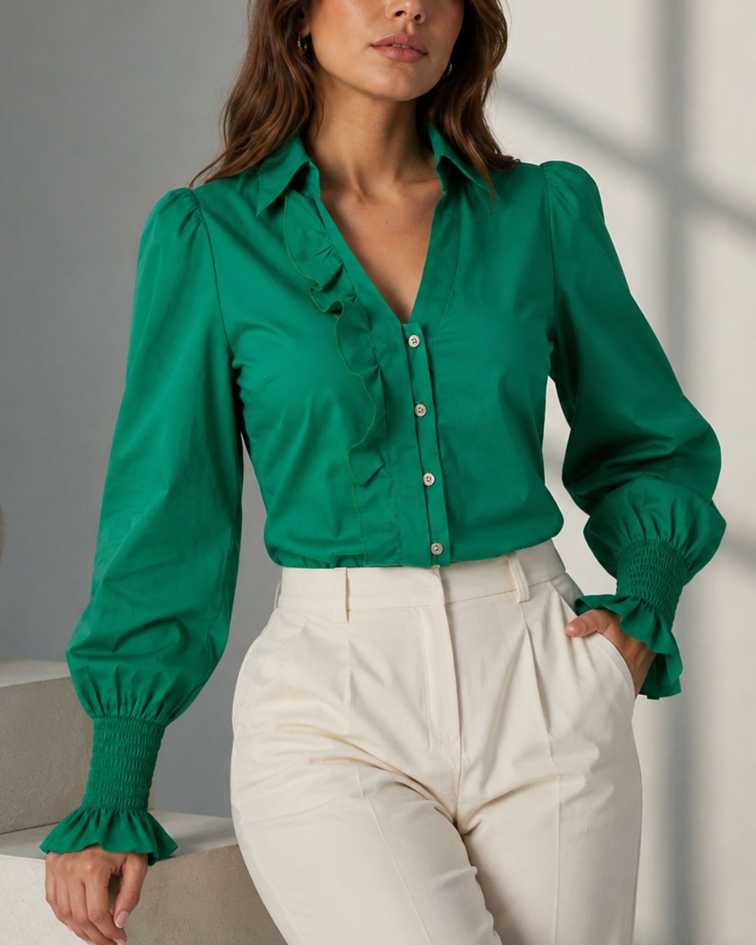 Blusa_Esmeralda_manga_resortada elegante 