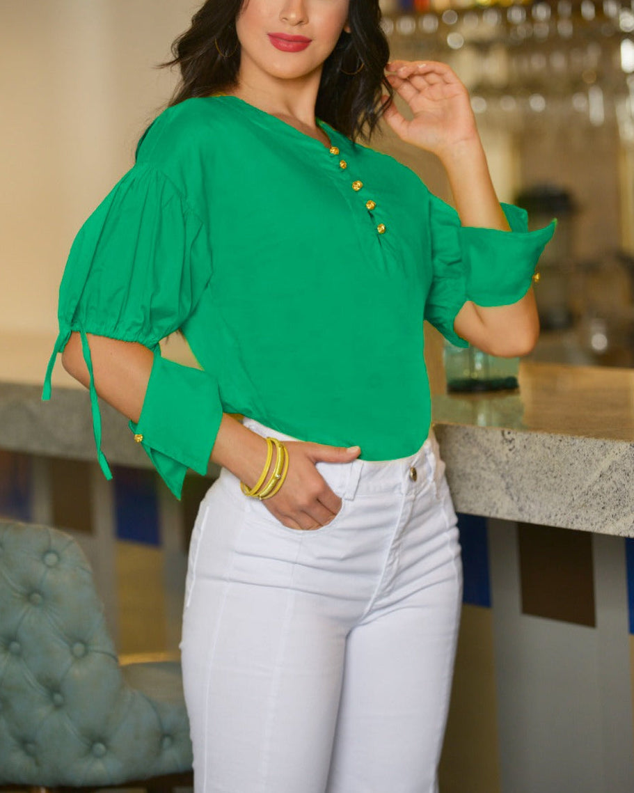 Blusa Mujer Manga Globo en Algodón Allegra