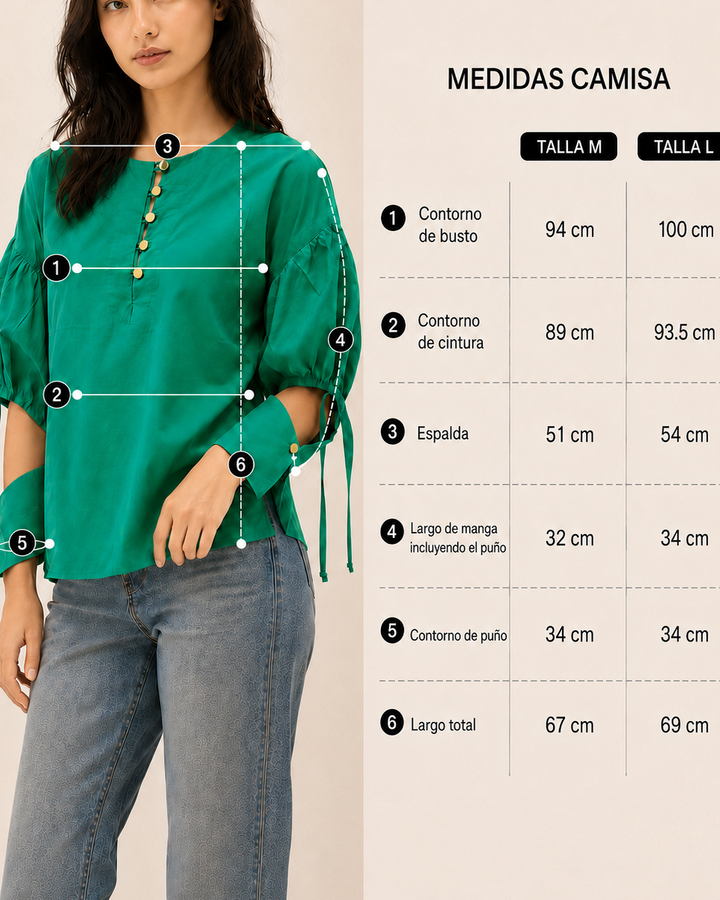 Blusa Mujer Manga Globo en Algodón Allegra