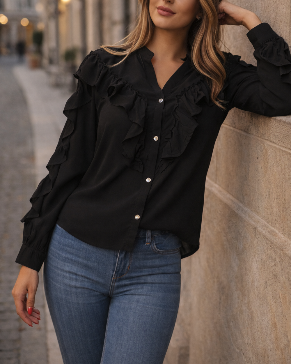 blusa con boleros negra
