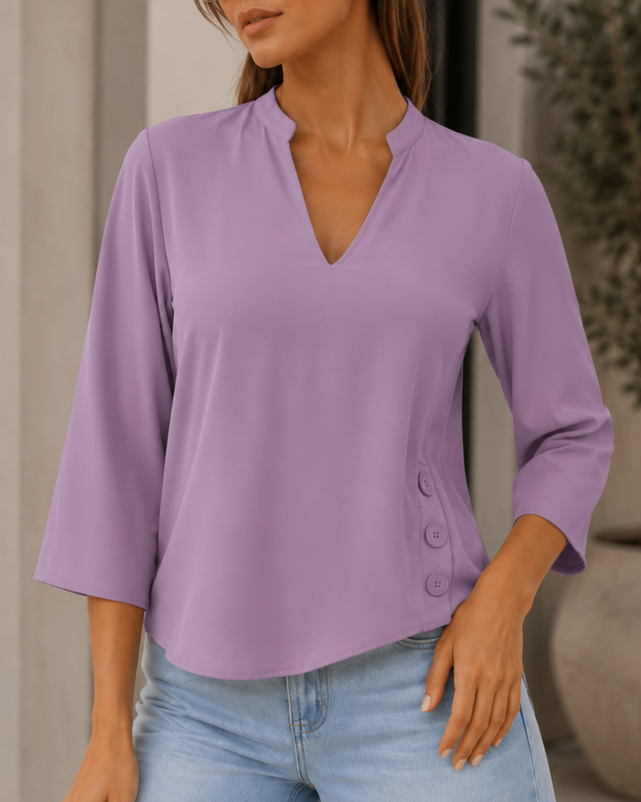 Blusa Dama Blusa Elegante Cuello V con Botones