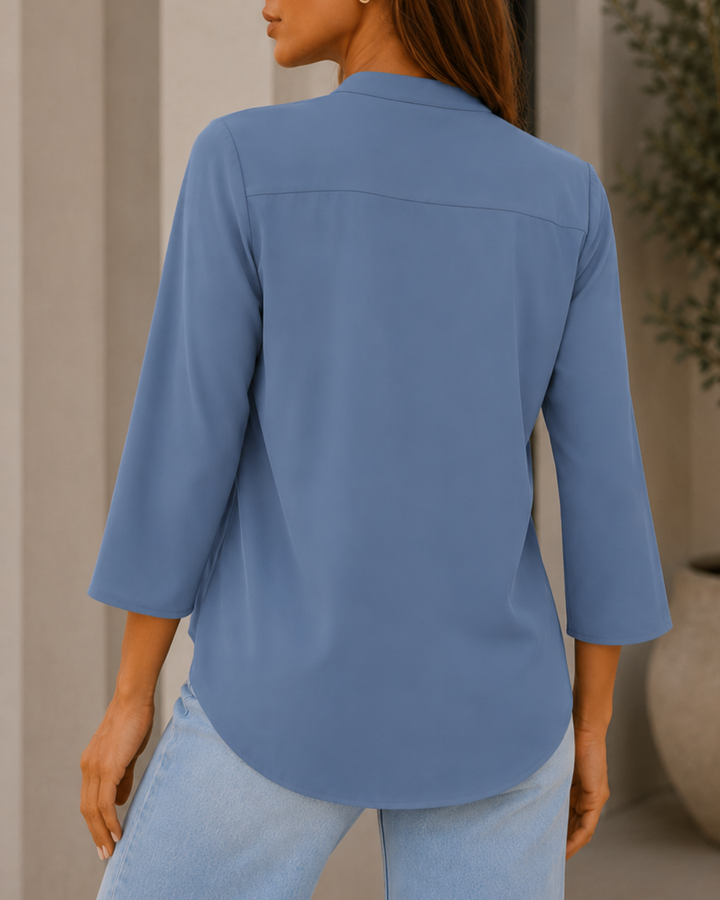 Blusa Dama Blusa Elegante Cuello V con Botones