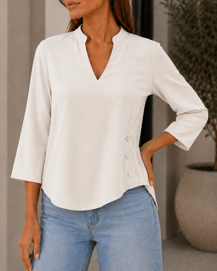Blusa Dama Blusa Elegante Cuello V con Botones
