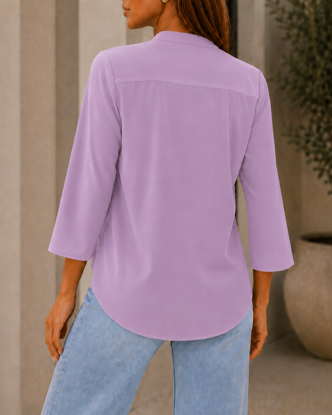 Blusa Dama Blusa Elegante Cuello V con Botones