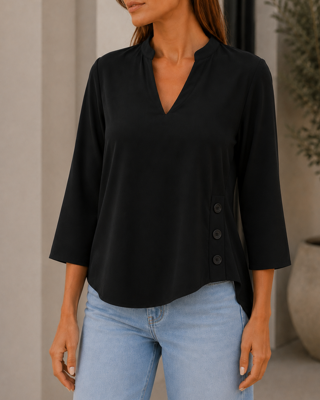 Blusa Dama Blusa Elegante Cuello V con Botones