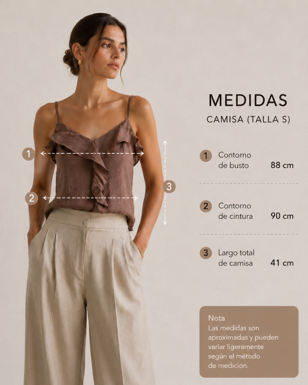 Blusa ligera de tiras.
Diseño con boleritos en delantero.
Tela texturizada y suave.
Tiras ajustables.
Doble capa en delantero y espalda para mayor seguridad.
Horma cómoda y fluida.
Ideal para looks casuales, elegantes o de clima cálido.