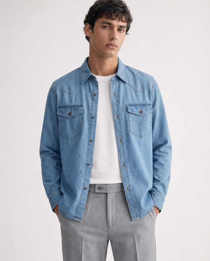 Camisa Índigo de hombre 100% algodón  Premium