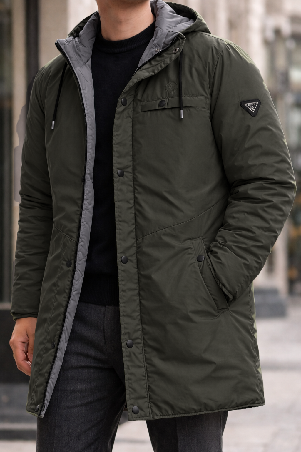 Parka para hombre Reversible  — Nylon Acolchado con Capota Desmontable