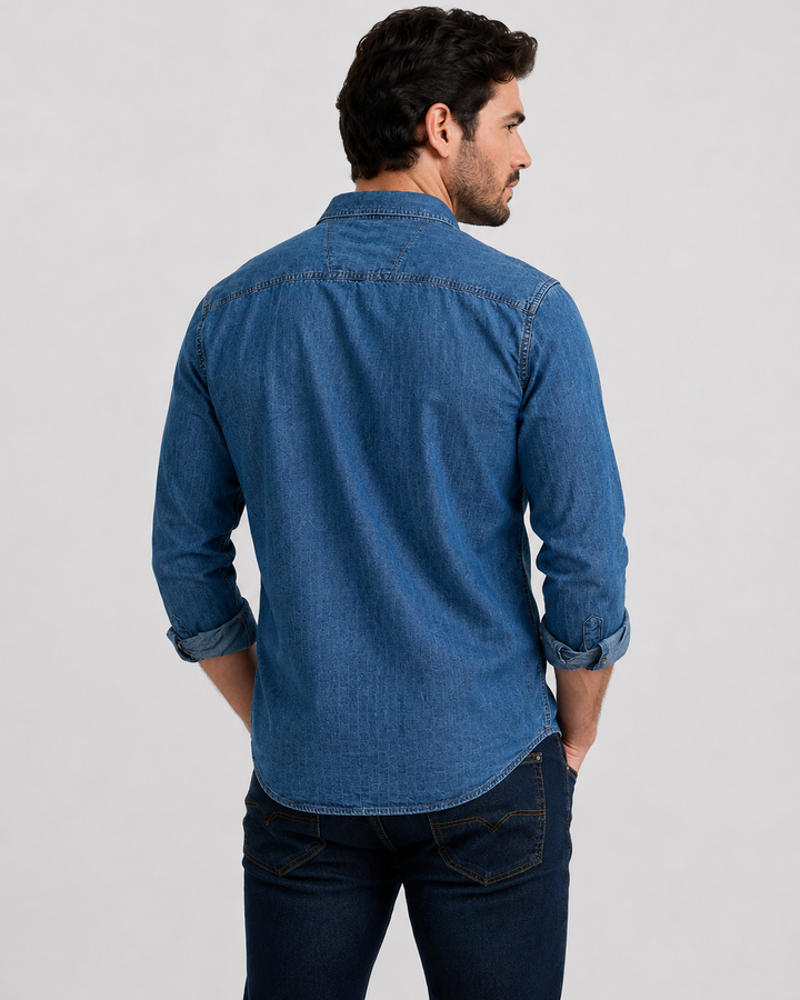 Camisa hombre manga larga Denim Texturizada Cuadros